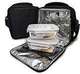 Nerthus FIH 464 Lunch Bag Negra FIAmbrera bolsa termica porta alimentos, 2 recipiente...